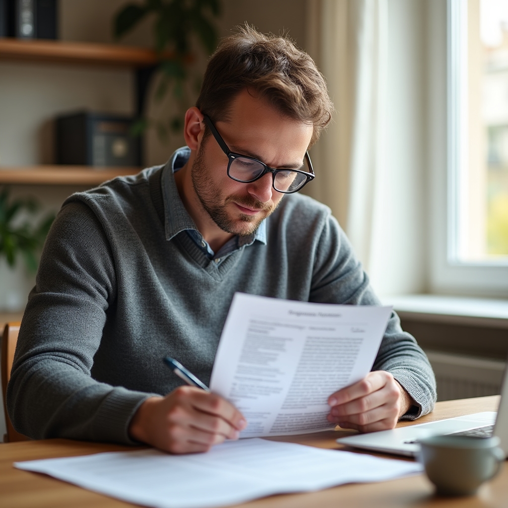 Person reviewing a Polish employment contract at a desk